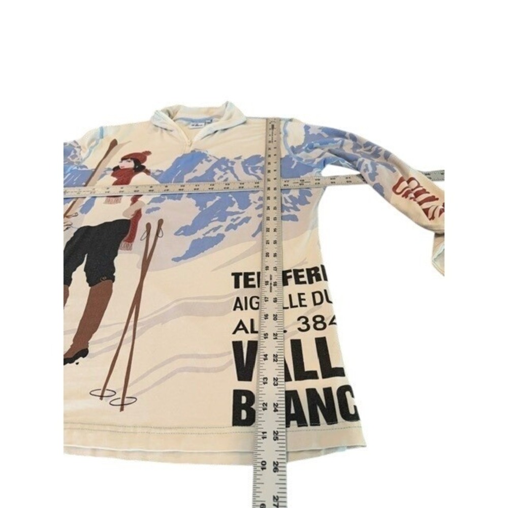 Neve Chamonix Ski Graphic Silk Wool Quarter Zip Pullover Womens Cream Blue XL - Picture 5 of 8